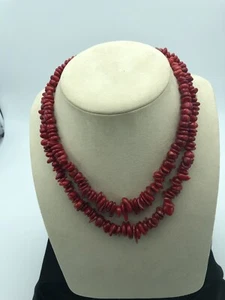 Precioso collar de coral genuino de doble hilo de 17"" - Imagen 1 de 3