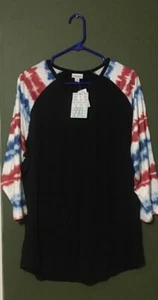 Neu mit Etikett ~ LuLaRoe Randy ~ 2XL ~ SCHWARZ ~ ROT WEISS & BLAU Batikärmel ~ 4. Juli - Bild 1 von 3