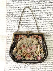 Vintage Tapestry Needlepoint Fancy Floral Chain Handle Gold Tone Purse Handbag - Bild 1 von 17