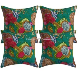 Juego de 4 fundas de almohada decorativas de algodón Kantha Tropicana de 4 40x40 cm étnicas - Imagen 1 de 6