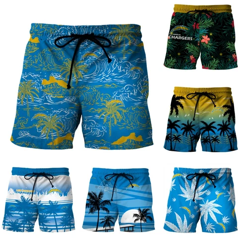 Los Angeles Chargers Hawaiian Beach Shorts Drawstring Football Surf Swim Trunks Cover