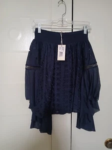 Neu mit Etikett Ramy Brook Elsie schulterfreie Seidenbluse bestickt marineblau Größe XS - Bild 1 von 14