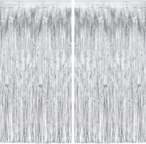 Silver Streamers Metallic Party Backdrop - Foil Fringe Tinsel Curtain for 2025 - Picture 1 of 12