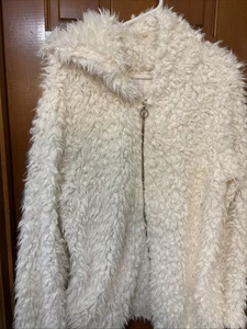 No Boundaries Zip Up BEAUTIFUL Faux Fur Jacket Women's 2X White hooded coat - Picture 1 of 6