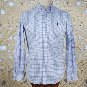 Ralph Lauren Blue White Plaid 100% Cotton Button-Down Shirt XS - Picture 1 of 6