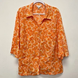 Camisa CJ Banks Floral Abotonada Mujer Manga 3X 3/4 Naranja Estampado Margarita Adulto - Imagen 1 de 10