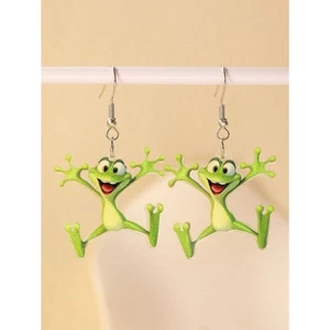 Jumping Happy Frog Dangle Drop Earrings Colorful Whimsy Lightweight Acrylic Fun - Picture 1 of 4
