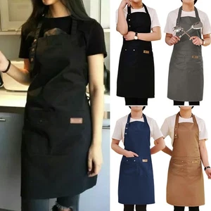 Kitchen Cooking BBQ Plain Denim Canvas Pockets Apron Butcher Crafts Baking Chefs - Picture 1 of 17