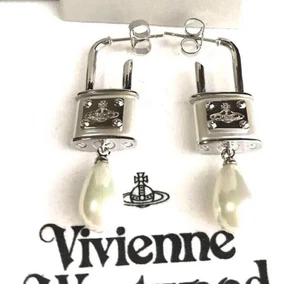 Vivienne Westwood Padlock Earrings Silver Pearl Jewelry with drawstring - Picture 1 of 24