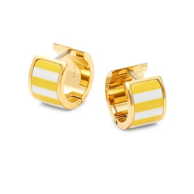Kate Spade Yellow and White Stripe Enamel Hoop Earrings - Image 1 of 4