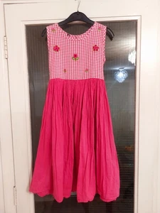 MONSOON Girls Gingham 6-7 years Maxi Dress Embroidered Cotton India Hippy Boho - Picture 1 of 11