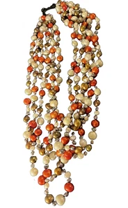 Honora Herbstfarben Barock Perlenkette mehrstrangig orange gelb braun schwer - Bild 1 von 7