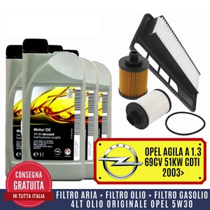 KIT TAGLIANDO OPEL AGILA A 1.3 CDTI 69CV 51KW 2003> + 4 L LITRI LT OLIO 5W30 - Picture 1 of 4