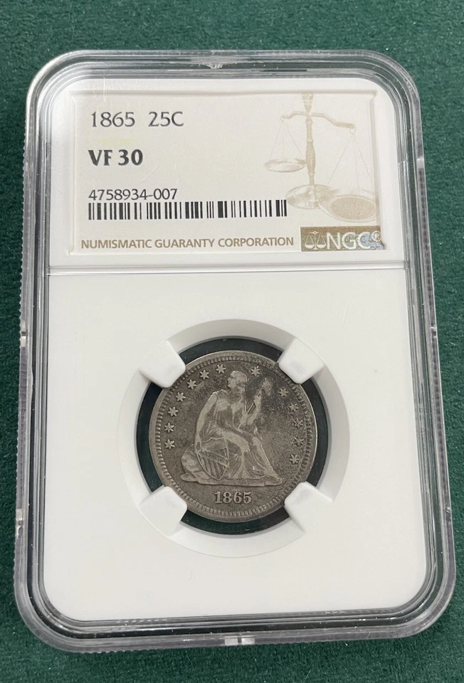 1865 Quarter $0.25 Seated Liberty Quarter NGC VF 30 - Image 1 of 2