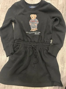 Polo Bear Ralph Lauren Bear Sweatshirt Fleece Dress Black Girls Size 4T 4 - Picture 1 of 5