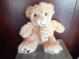 Soft tan Teddy Bear with Knit Scarf - Picture 1 of 3