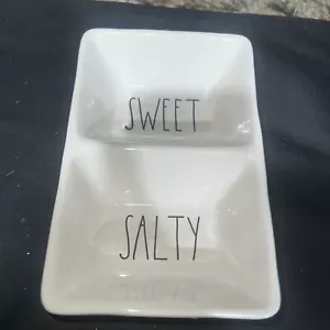 Rae Dunn SWEET SALTY Double Dish Serving Piece Ceramic Snack Dish RARE - Picture 1 of 3