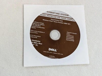 Dell Windows Vista Home Premium SP1 32-Bit Reinstallation DVD Disc ~ SEALED NEW - Image 1 of 2