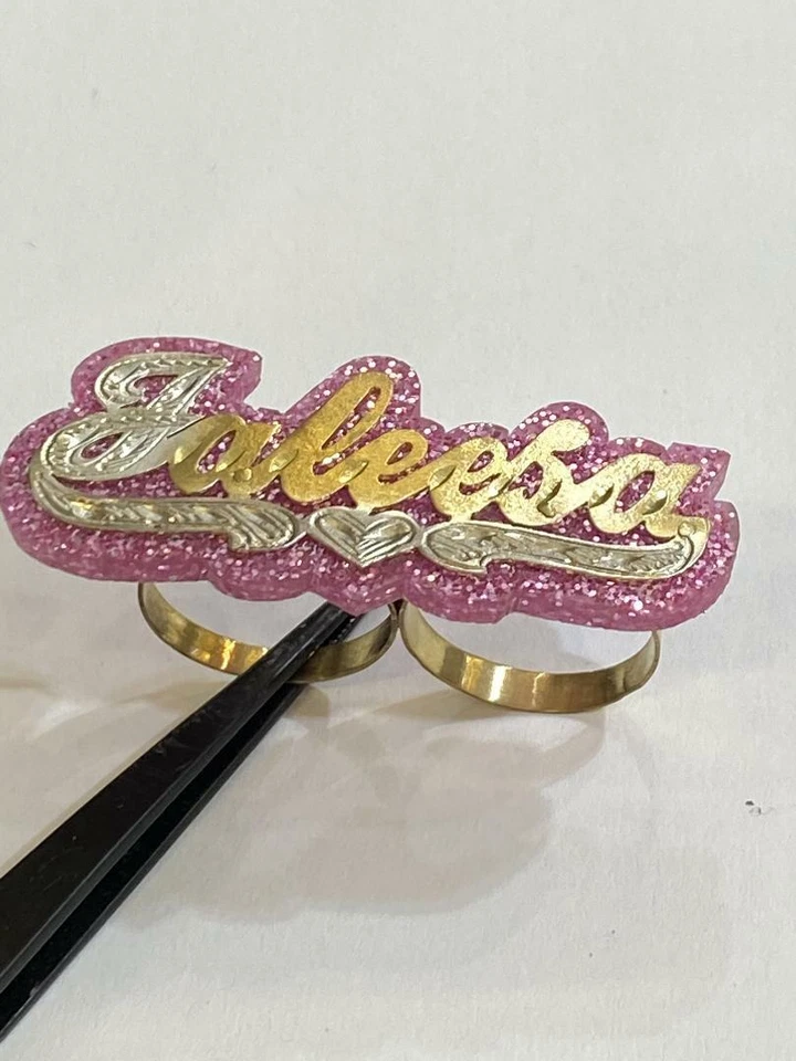 Anel personalizado de dois dedos sobreposição de ouro 14k COM cor ônix - Imagem 1 de 1