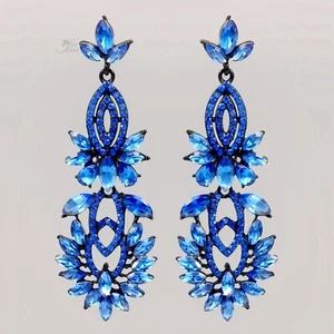 Elegant Blue Crystal Rhinestone Statement Chandelier Dangle Earrings Prom 471 - Picture 1 of 4