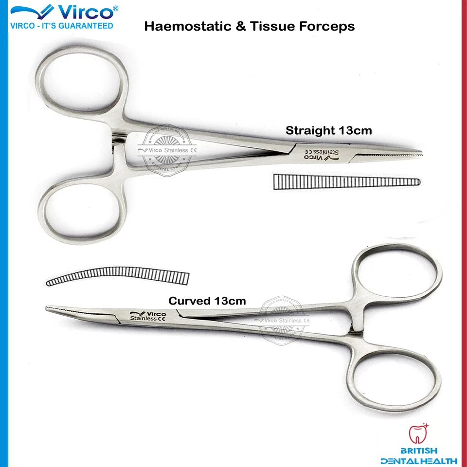 VIRCO UK Hemostatic Mosquito Locking Clamp Forceps Straight & Curved 13CM Surgical Dental