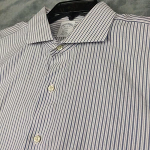 Brooks Brothers Regent Dress Shirt Mens 16.5-4/5 White Blue Non-Iron Cutaway - Picture 1 of 7