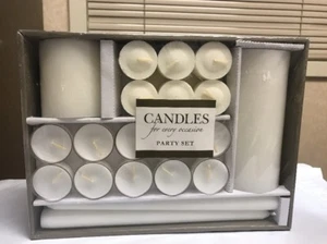 CANDLES FOR EVERY OCCASION PARTY SET GIFT BOX 24 PILLAR VOTIVE TAPERS TEALIGHT - Picture 1 of 6