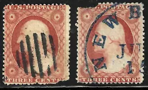 Sc #26 x 2 Fillers Grid & Blue Cancel 3 Cent Washington 1857-61 US 80F12 - Picture 1 of 3
