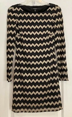 Vestido lápiz Nine West para mujer talla 2 negro dorado manga larga forrado Chevron Y8 Foto 1 de 4