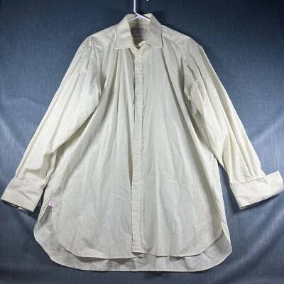 Camisa rosa para hombre talla 17,5 patrón de rejilla amarilla superfina dos pliegues con botones Foto 1 de 4