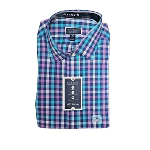 NUEVA CAMISA DE VESTIR CLUB ROOM RESISTENTE A LAS ARRUGAS MULTI AZUL MORADO TALLA 16 32/33 - Imagen 1 de 1