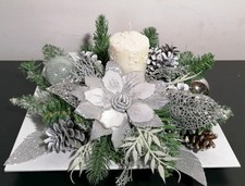 Centrotavola natalizio Argento bianco decori addobbi per tavola capodanno festa