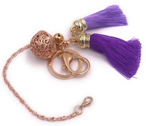 Rattle Fluffy Plush Bell Keychain Handbag Charm Purple - Picture 1 of 1