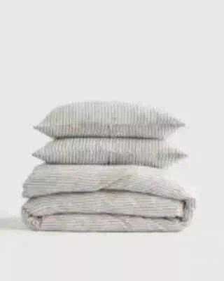 Quince Full/Queen European 100% Linen Gray Stripe Duvet Cover & 2 Pillowcase Set - Image 1 of 4