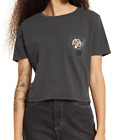 RVCA E2447 Women's Framed Pocket Cotton Graphic Tee in Washed Black Size XS