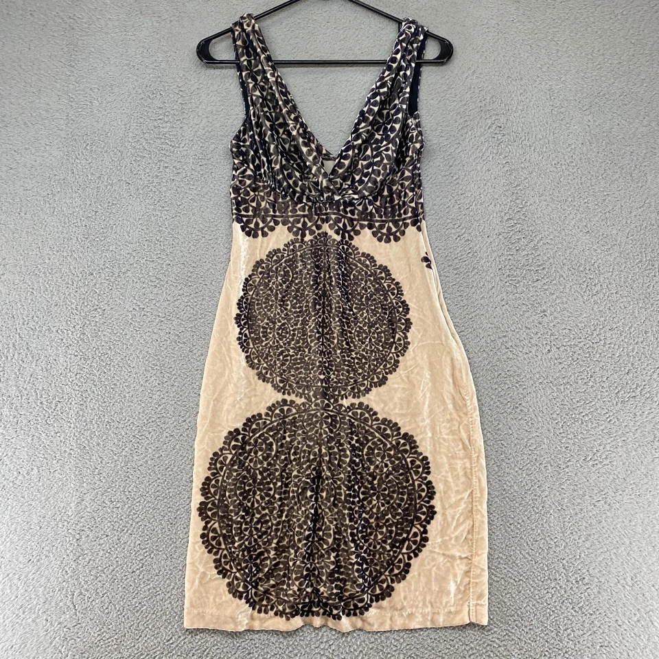 Vestido feminino Diane Von Furstenberg 2 seda veludo comprimento do joelho bege preto DVF - Imagem 1 de 4