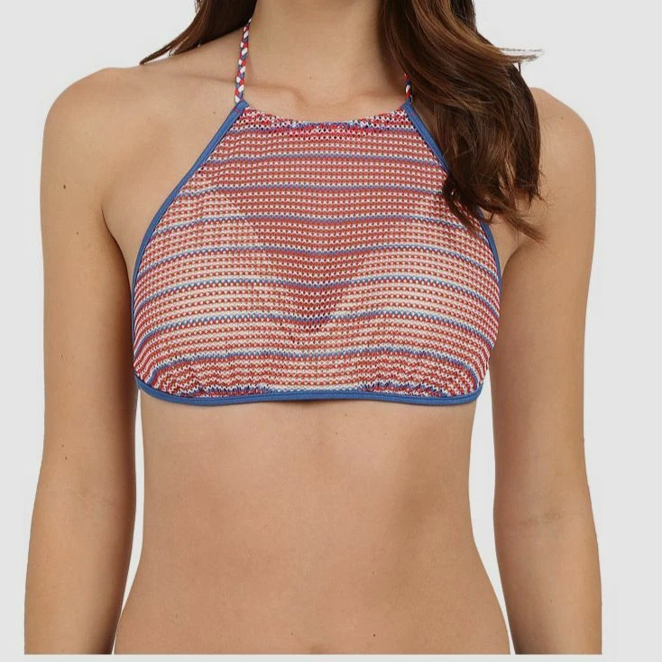 $120 Luli Fama Para Mujer Rojo Cuello Alto Malla Halter Bikini Top Traje de Baño Talla S Foto 1 de 1