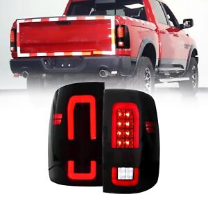 For 2009-2018 RAM 1500 Modified LED Tail Light w/ Halo Smoked Lens, Black  Pair