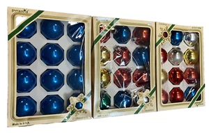 Bombillas de vidrio pirámide vintage de mediados de siglo adornos azul rojo plata oro Navidad - Imagen 1 de 13