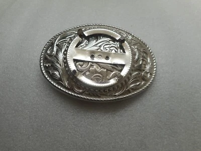 Hebilla de cinturón con soporte para dólar de plata diseño en relieve tono plateado ovalado 3 3/4" Foto 1 de 4