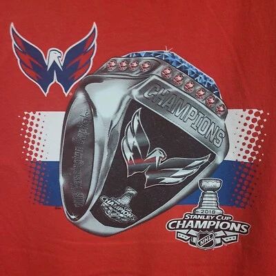 Camiseta Washington Capitals 2018 Ring Champions XL para hombre roja con logotipo gráfico NHL  Foto 1 de 4