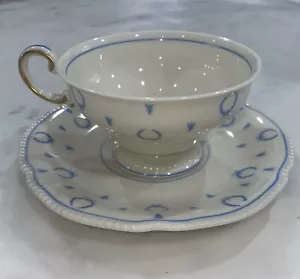 Castleton Blue Bow China Footed Tea Cup & Saucer (Set of 2), mint condition! - Picture 1 of 5