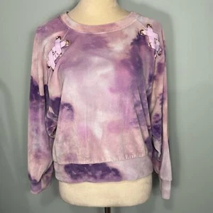 Justice purple velour tie dye sweatshirt with ribbon grommets Size 16/18 - Picture 1 of 6