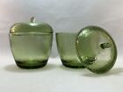 2 Vintage Hazel Atlas Pebblestone Green Glass Apple Shaped Jam Jelly Jars Fruit