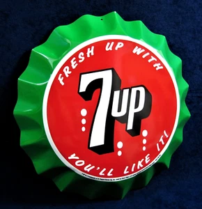 7 up ~ Metal Die-Cut 3D Cap Sign ~ Garage Man Cave Bar Pub Decor ~ MADE in USA - Picture 1 of 8