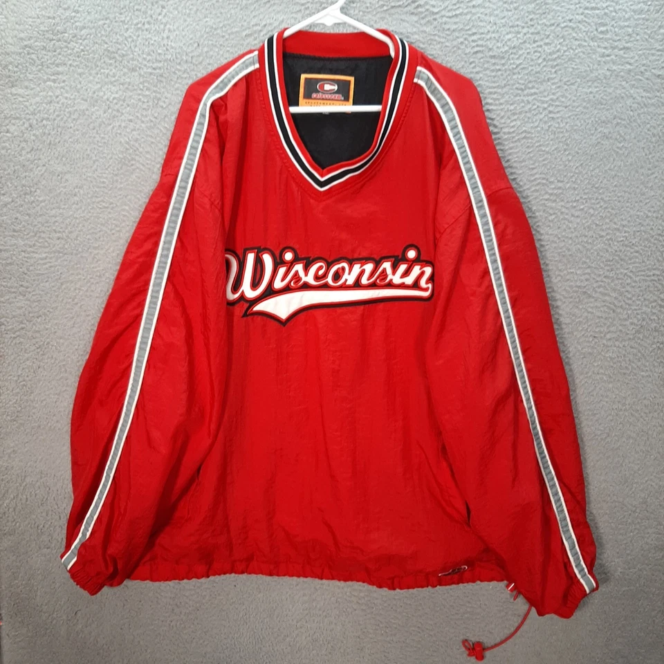 Chaqueta cortavientos vintage Wisconsin Badgers adulto 2XL XXL roja años 90 Y2K NCAA Foto 1 de 4