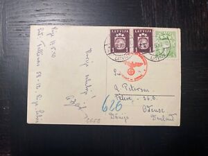 Latvia 20.5.1940 Postal card to Denmark consored under German WWII ocupation