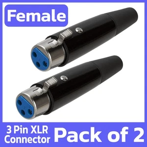 2 Pack XLR Connector 3-Pin Straight Female Microphone Plug 3 Pole DMX Jack Black - Picture 1 of 4