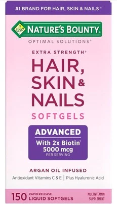 Nature's Bounty Optimal Solutions Hair Skin&Nails Extra Strength 150ct Exp 6/26+ - Image 1 of 3