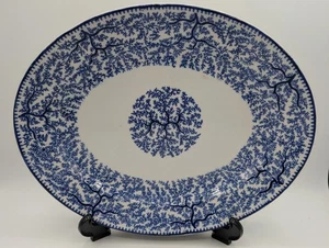 Vintage Woolworth Fibre - Tree Of Life - Oval Serving Plate - Blue & White - Picture 1 of 3